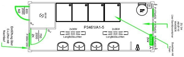 Sanitaire 20'+ 4cabines + 4lavabos + chaudière Neuf