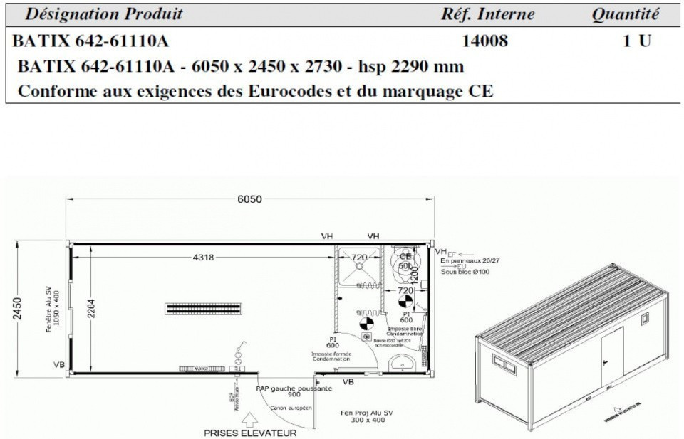 Bungalow Équipé 1 Wc 1 Douche 1 Lave mains